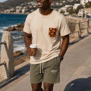 pocket top with corderoy Plain T-shirt with Retro Pocket