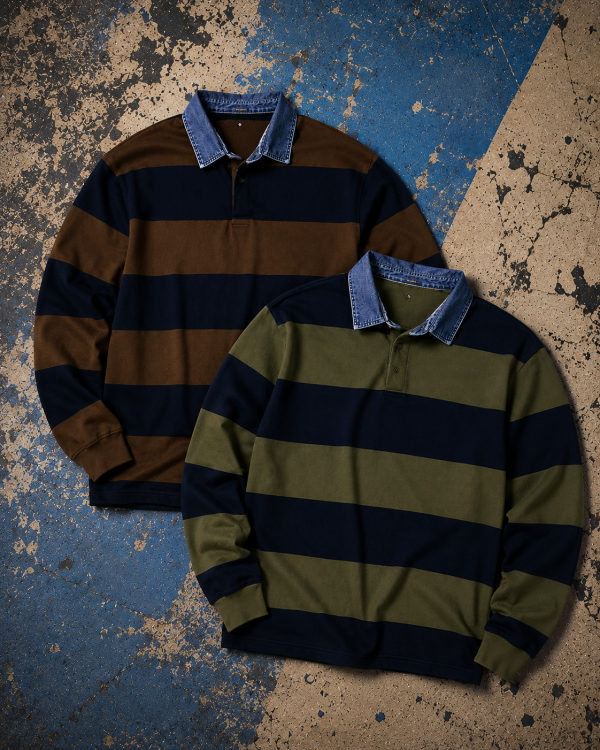7c689c9f-3e1a-451c-8e68-3c4f97196309 Unisex Rugby Jersey Top with denim collar